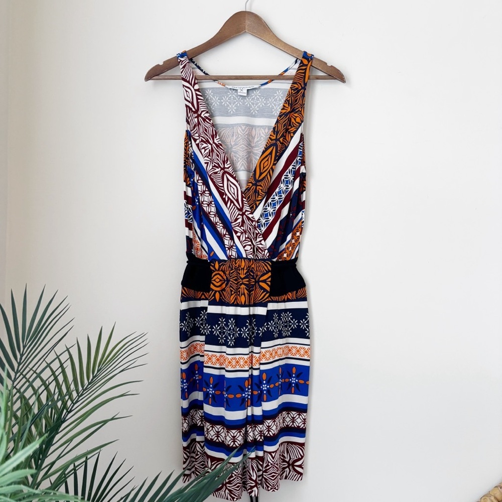 Diane Von Furstenberg Oblixe Mixed Print Silk Sleeveless Dress Sz 8